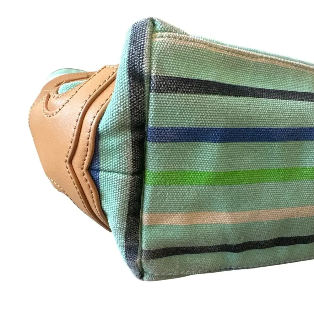 Tory Burch Stacked T Striped Canvas Tote Bag